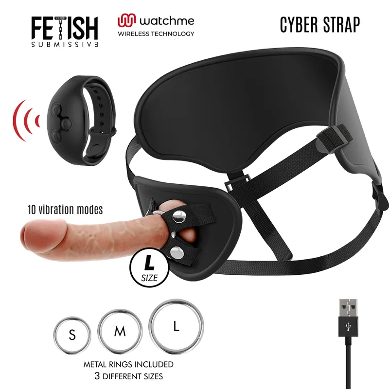 Fetish Submissive Cyber Strap – Remote Control Strap-On Harness with WatchMe L Technology Dildo