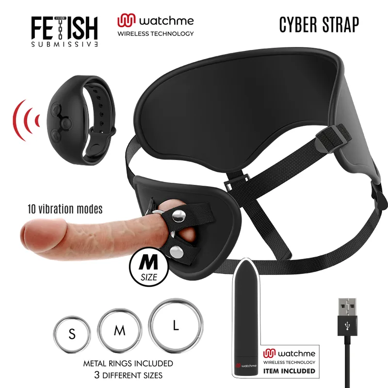 Fetish Submissive Cyber Strap – Remote Control Harness with Dildo and Vibrating Bullet, WatchMe M Technology