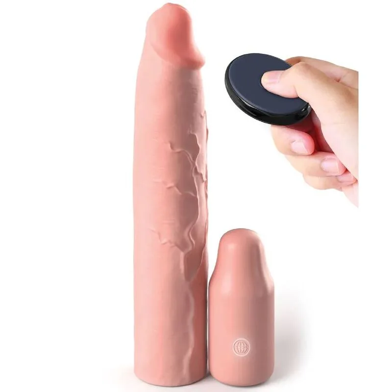 Fantasy X-Tensions Elite by Pipedream – Vibrating Penis Extension Sleeve 22.86 cm with 7.62 cm Remote-Controlled Plug, Skin Tone