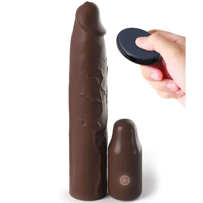 Fantasy X-Tensions Elite – Pipedream Vibrating Penis Extension Sleeve 22.86 cm with 7.62 cm Anal Plug & Remote Control – Brown