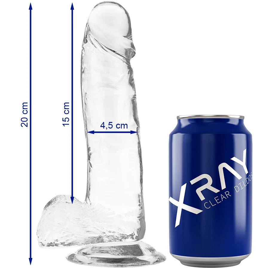 X-Ray Klar Realistisk Dildo med Testiklar – 20 cm Längd x 4,5 cm Diameter