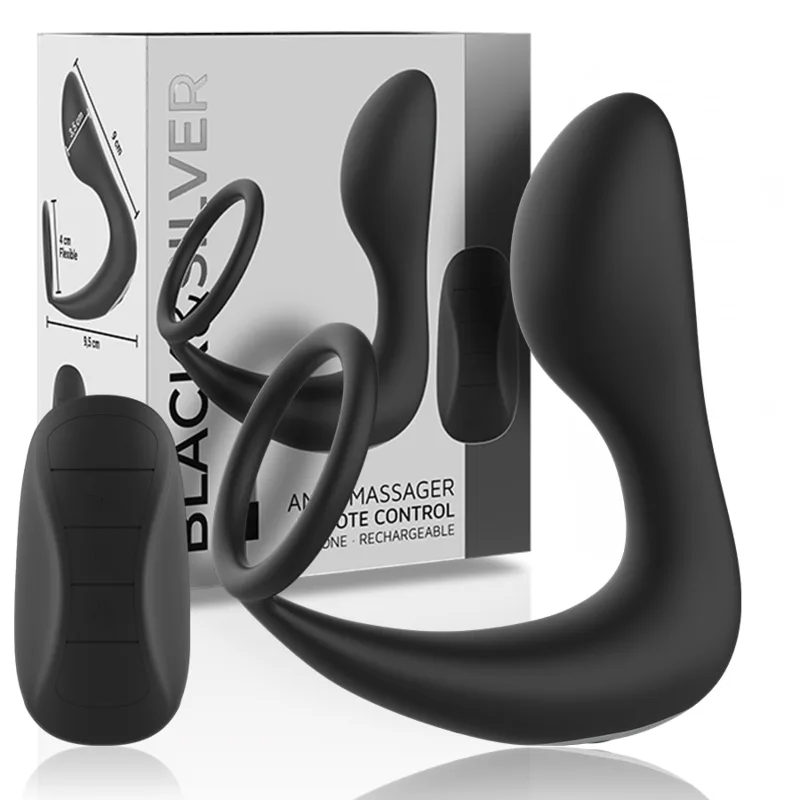 Black&Silver Fjärrkontrollstyrd Uppladdningsbar Silikon Analmassager – Svart