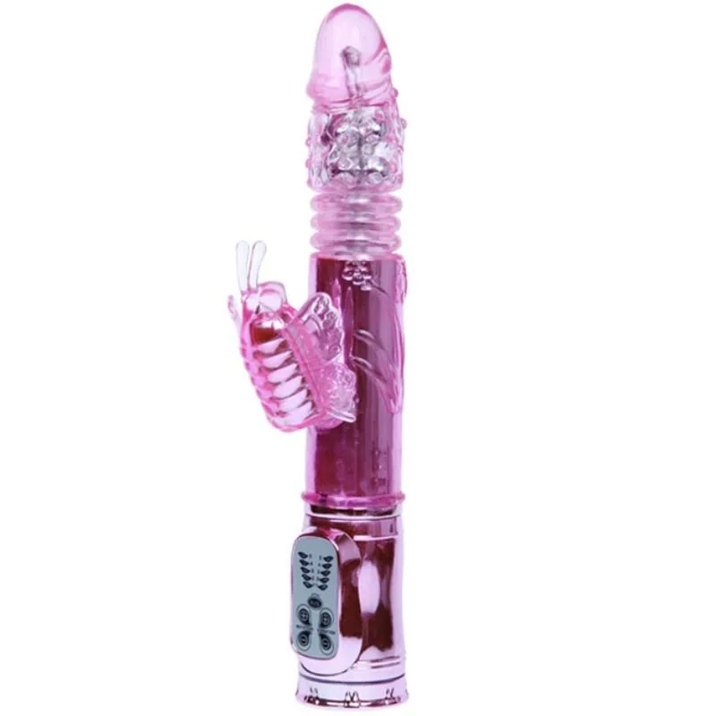 Baile - Uppladdningsbar Rabbit-vibrator med rotation, pulserande skaft och klitorisstimulator med fjärilsdesign