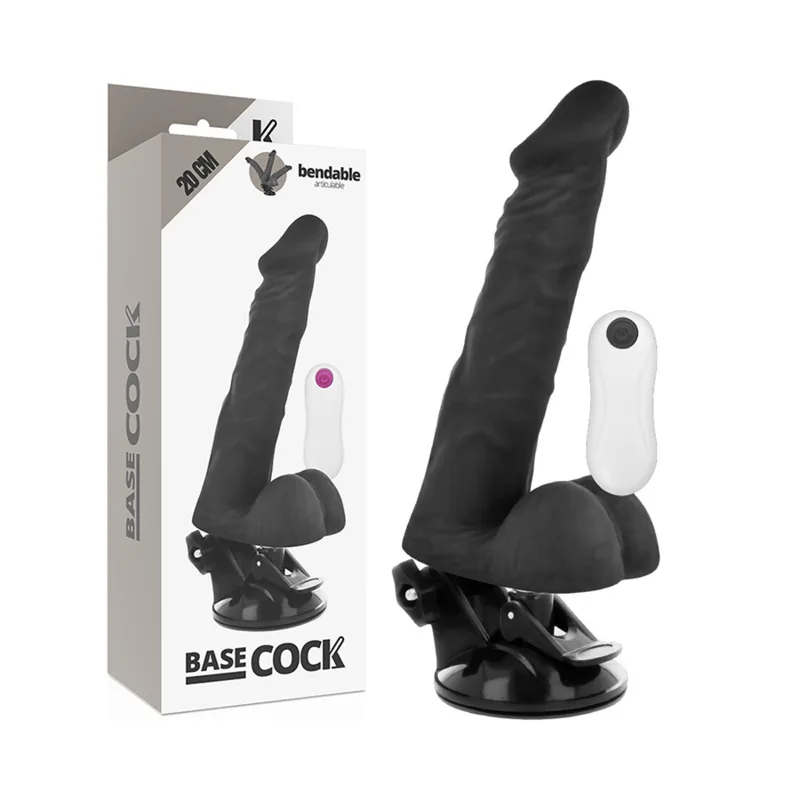 Basecock Realistisk Artikulerande Vibrerande Dildo med Fjärrkontroll – Svart – 20 cm x 4,5 cm