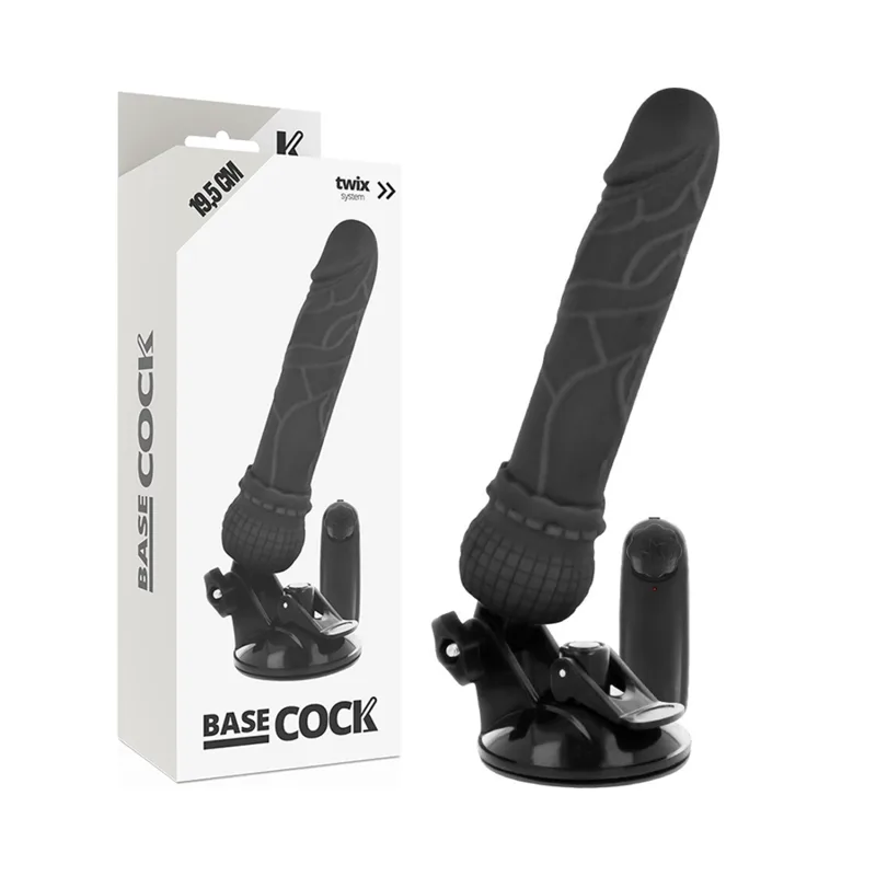 Basecock Realistisk Vibrerande Dildo med Fjärrkontroll – Svart, 19,5 cm x 4 cm