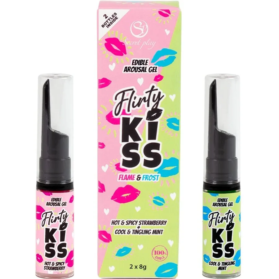 Secretplay Flirty Kiss Dubbelsensation Orala Njutningsgeler – Jordgubbe Värmande & Mynta Kylande – 2 x 8 g