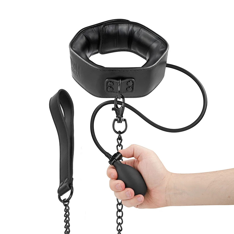 Fetish Submissive Bondage – Justerbar Uppblåsbar Bondagekrage med Metallkedja