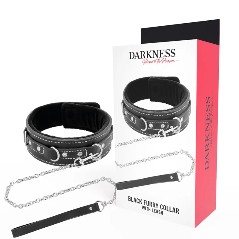Darkness – Premium Leather Posture Collar with Chain Leash Set