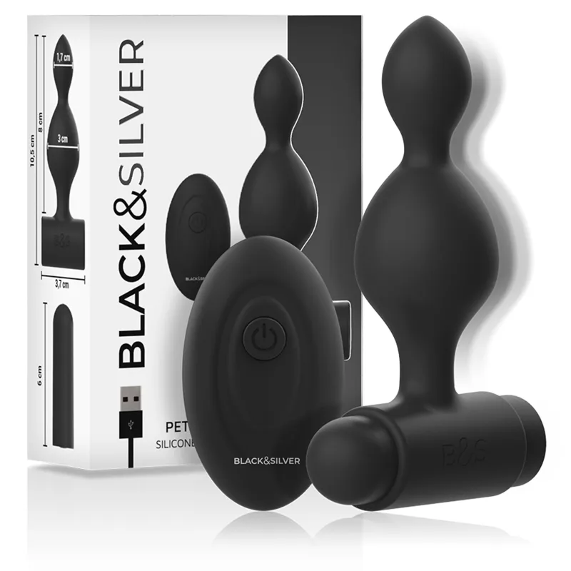 Black & Silver Tucker Liten Anal Plug i Silikon med Fjärrkontroll