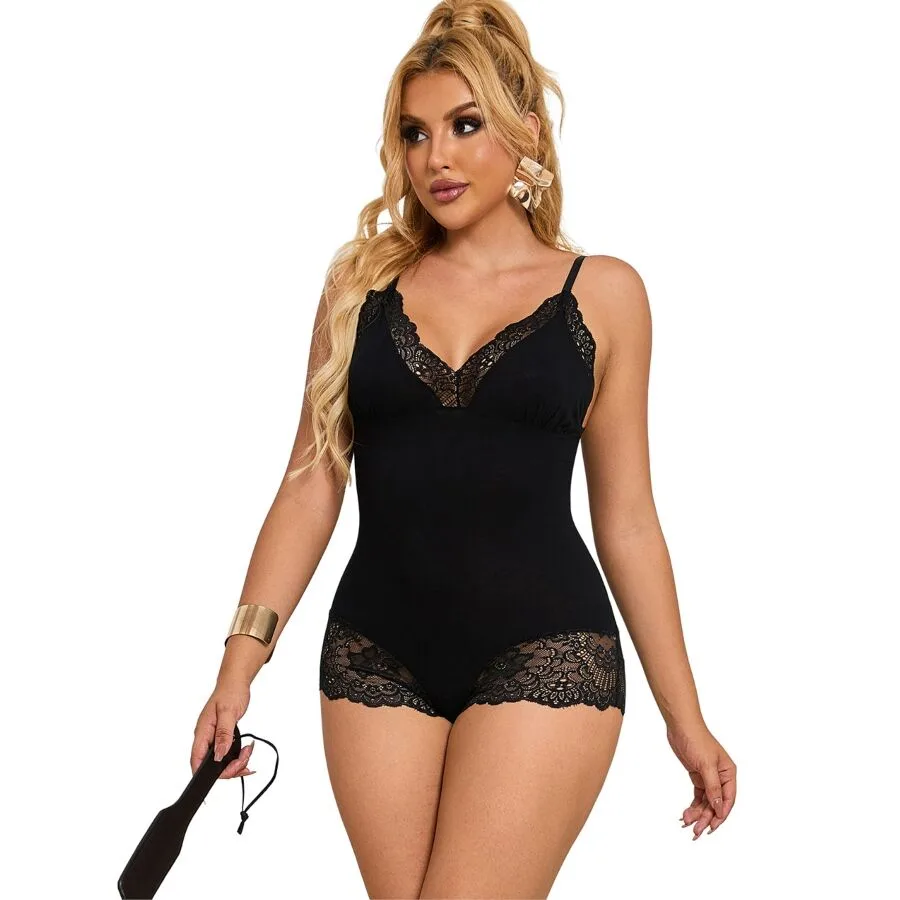 Subblime Svart Blommig Spets Teddy – Storlek L/XL