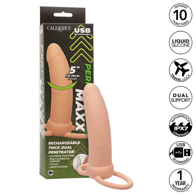 CALEXOTICS - MAXX THICK DUAL PENETRATOR 10 VIBRATIONS FLESH CALEXOTICS - MAXX THICK DUAL PENETRATOR 10 VIBRATIONS FLESH