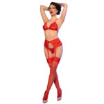 CHILIROSE - CR 4848 RED LACE BRA + THONG + STOCKINGS SET L - Bild 4