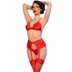 CHILIROSE - CR 4848 RED LACE BRA + THONG + STOCKINGS SET XL - Bild 3