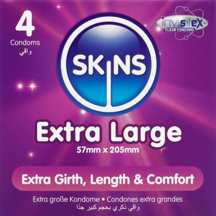 SKINS - EXTRA LARGE PREMIUM CONDOMS PACK 4 SKINS - EXTRA LARGE PREMIUM CONDOMS PACK 4