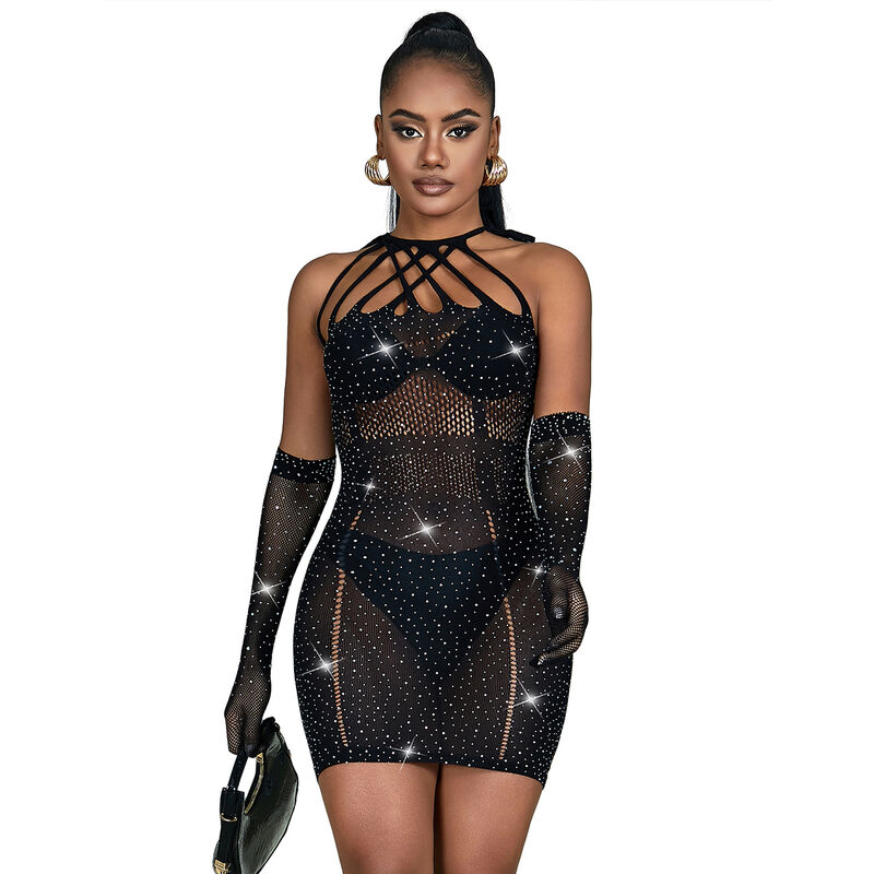 SUBBLIME - 952235 FISHNET DRESS WITH RHINESTONES BLACK ONE SIZE SUBBLIME - 952235 FISHNET DRESS WITH RHINESTONES BLACK ONE SIZE