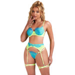 SUBBLIME - 955311 SET OF BRA WITH LACE AND GARTER LINES GREEN AND BLUE S/M - Bild 4