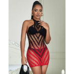 SUBBLIME - 952242 RED AND BLACK DEGRADED ELASTIC FISHNET DRESS ONE SIZE - Bild 7