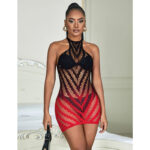 SUBBLIME - 952242 RED AND BLACK DEGRADED ELASTIC FISHNET DRESS ONE SIZE - Bild 8