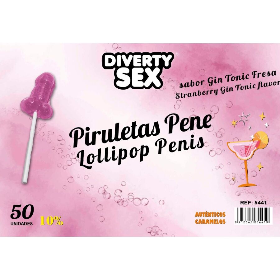img_216776_5e3f6b2562d987f0d036661b880866a1_1 DIABLO GOLOSO - 50 PENIS LOLLIPOPS GIN TONIC STRAWBERRY FLAVOR 10% ALCOHOL - Bild 1