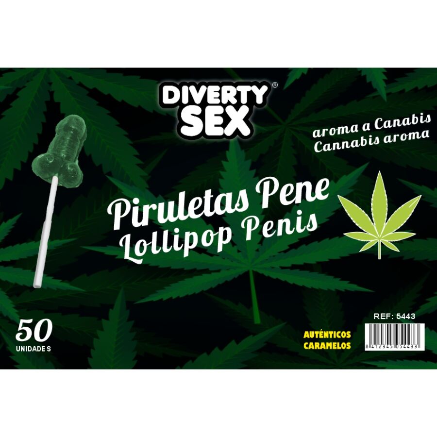 img_216778_5573dc6eed64f11ced251262d36ca98e_1 DIABLO GOLOSO - 50 PENIS LOLLIPOPS CANNABIS AROMA - Bild 1