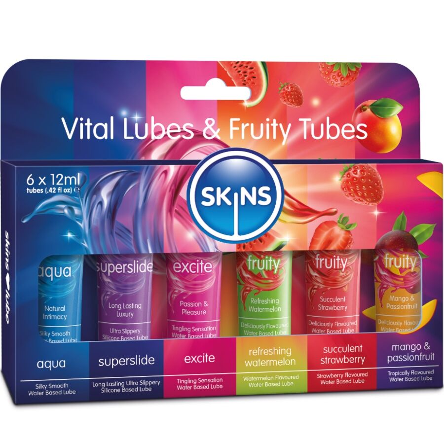 img_217168_58fed12ad03f1c50e5191d75a3d51af3_1 SKINS - VITAL & FRUITY LUBES KIT LUBRICANTS 6 x 12 ML - Bild 1