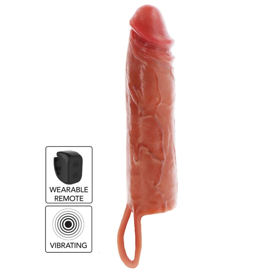 img_218322_dda4d7291fe36485202ab00646eaeb96_1 GET REAL - HYDRATED SKIN SILICONE VIBRATING PENIS SLEEVE CARAMEL 20 CM - Bild 1